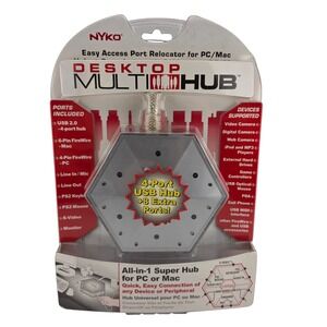 Nyko Desktop Multi-Hub 4-Port USB Hub FireWire PS2 S-Video PC Mac Silver NEW VTG